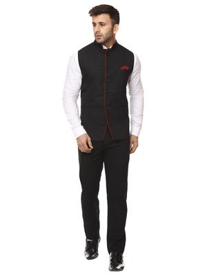 solid black nehru jacket - 15840495 - Standard Image - 4
