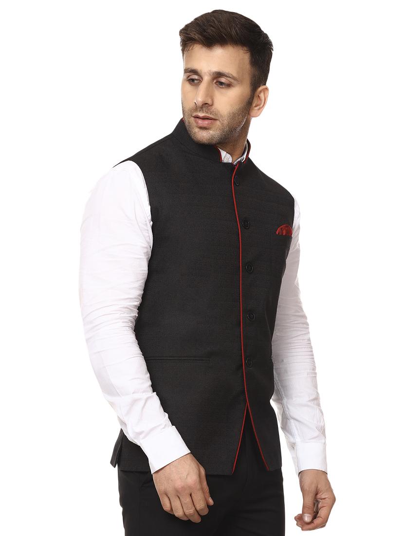 solid black nehru jacket - 15840495 - Zoom Image - 2