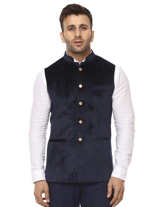 solid blue nehru jacket - 15840499 -  Standard Image - 0