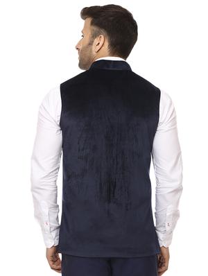 solid blue nehru jacket - 15840499 - Standard Image - 3