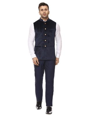 solid blue nehru jacket - 15840499 - Standard Image - 4