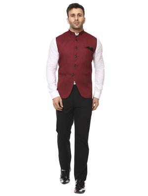 solid maroon nehru jacket - 15840512 - Standard Image - 4
