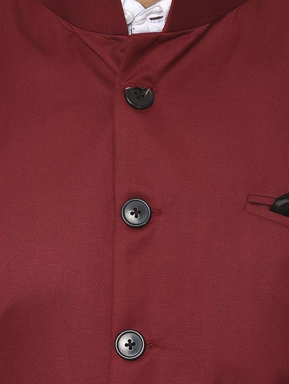 solid maroon nehru jacket - 15840512 - Zoom Image - 5