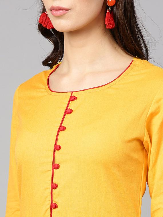 yellow cotton anarkali kurta - 15840646 - Zoom Image - 4