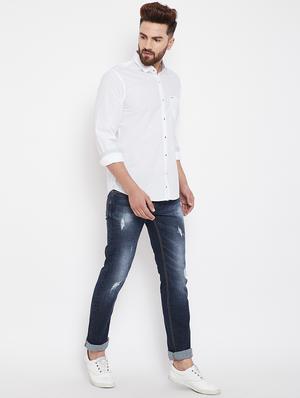 blue light washed ripped denim jeans - 15840832 - Standard Image - 4