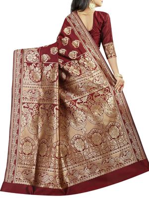 floral zari motif banarasi saree with blouse - 15840977 - Standard Image - 2