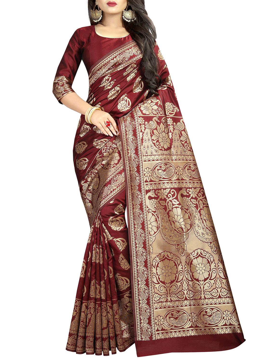 floral zari motif banarasi saree with blouse - 15840977 - Zoom Image - 1
