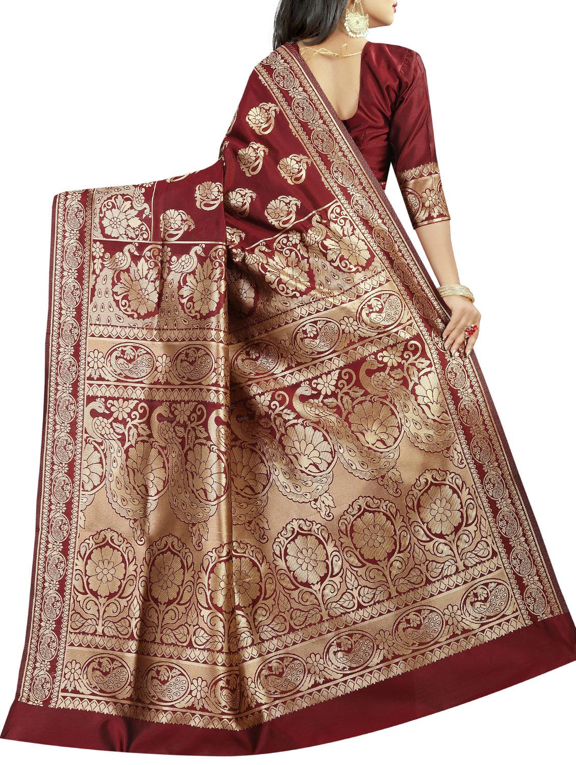 floral zari motif banarasi saree with blouse - 15840977 - Zoom Image - 2