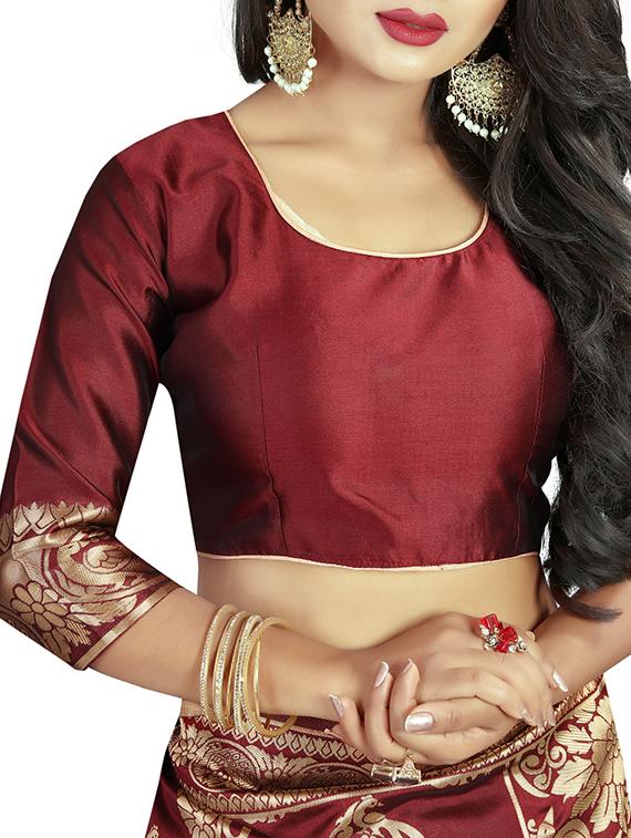 floral zari motif banarasi saree with blouse - 15840977 - Zoom Image - 3