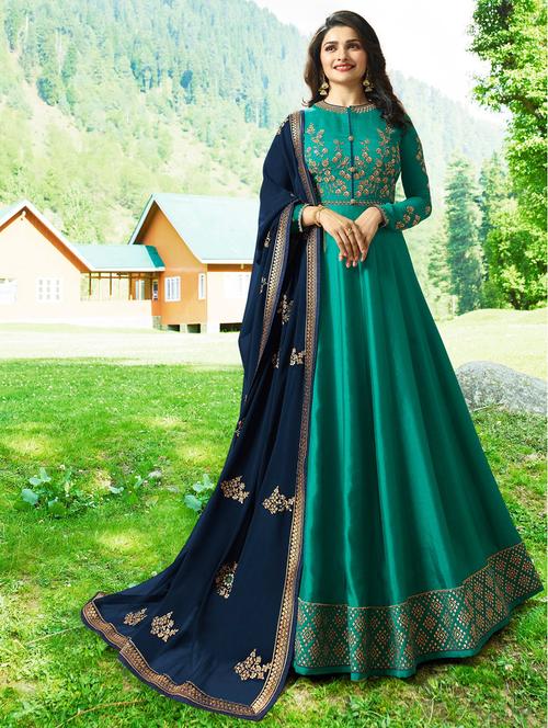 Embroidered semi-stitched anarkali suit - 15841371 - Very Small Image - 1