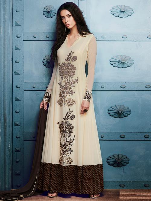 embroidered semi-stitched kalidaar suit - 15841461 - Standard Image - 1