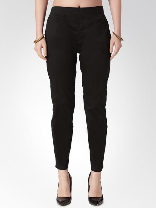 black solid flat front trousers - 15842378 - Standard Image - 1