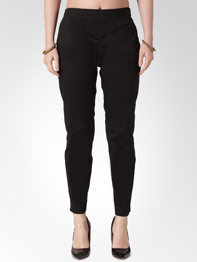 black solid flat front trousers - 15842378 - Zoom Image - 1