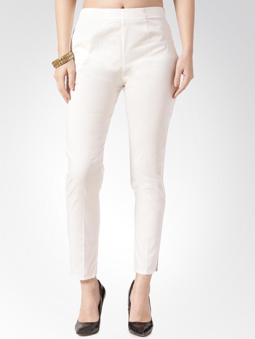 White solid flat front trousers - 15842393 - Zoom Image - 1