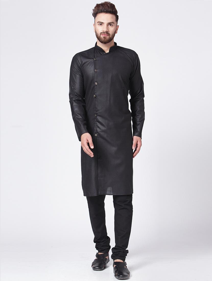 black cotton kurta pyjama set - 15843069 - Zoom Image - 1