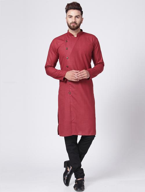 maroon cotton kurta pyjama set - 15843070 - Standard Image - 1