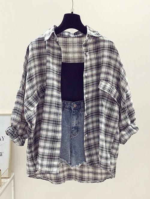 grey checkered shirt - 15844129 - Standard Image - 1