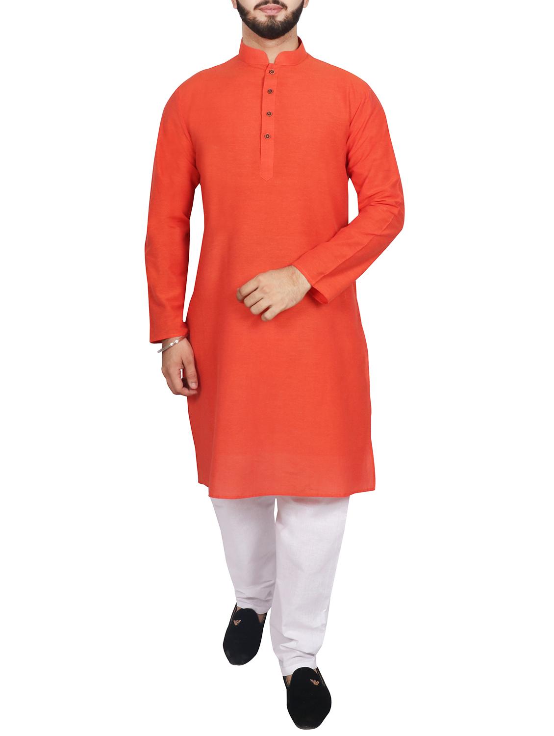 orange cotton kurta pyjama set - 15845691 - Zoom Image - 1