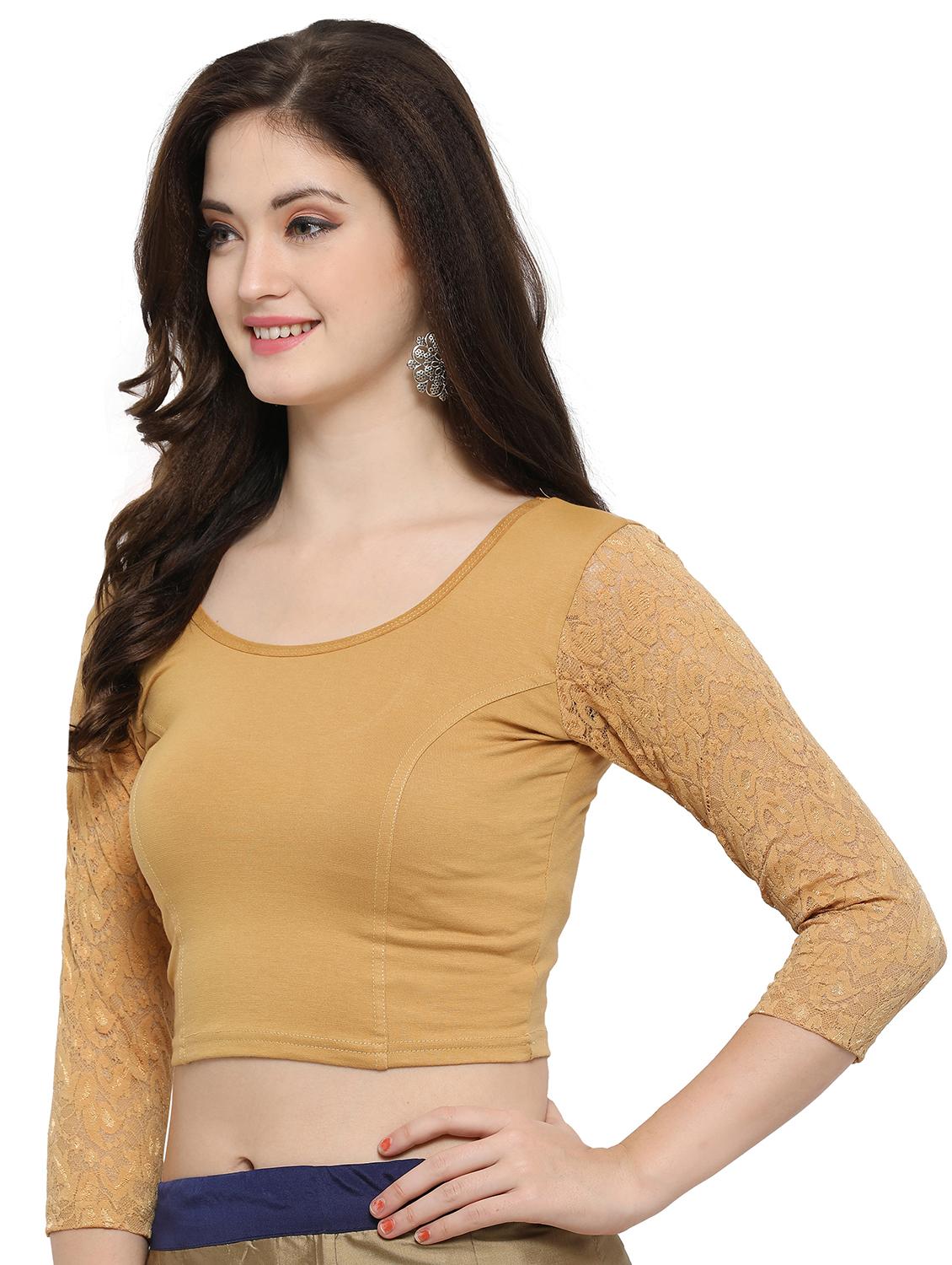net sleeved solid blouse - 15846891 - Zoom Image - 2