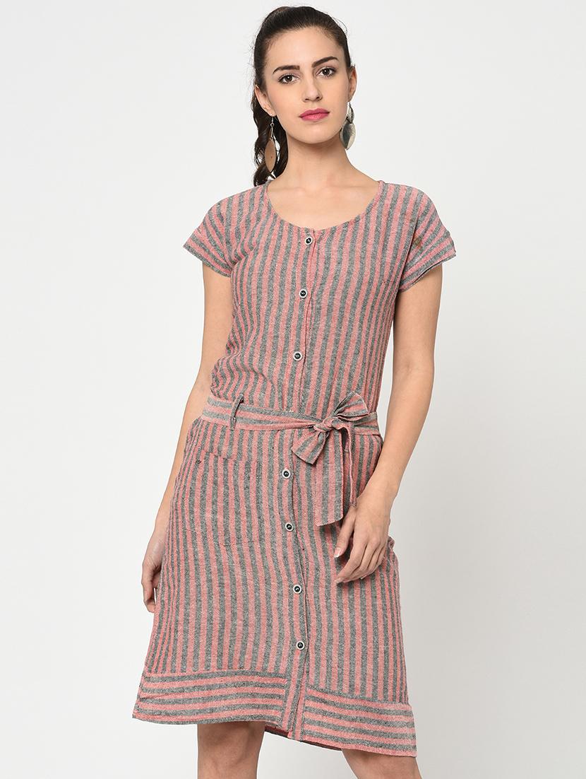button up striped a-line dress - 15846929 - Zoom Image - 1