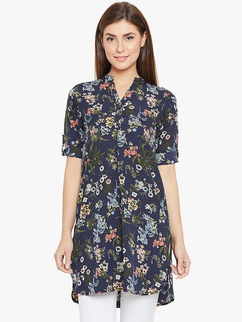 blue crepe aline kurti - 15847563 - Very Small Image - 1