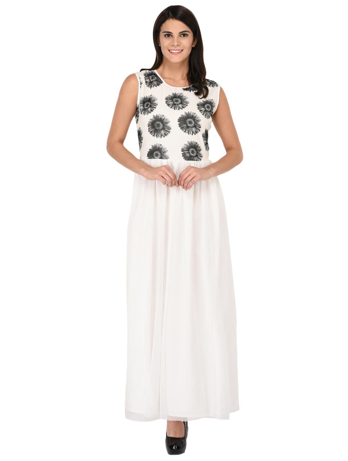 sheer yoke floral maxi dress - 15847997 - Zoom Image - 1