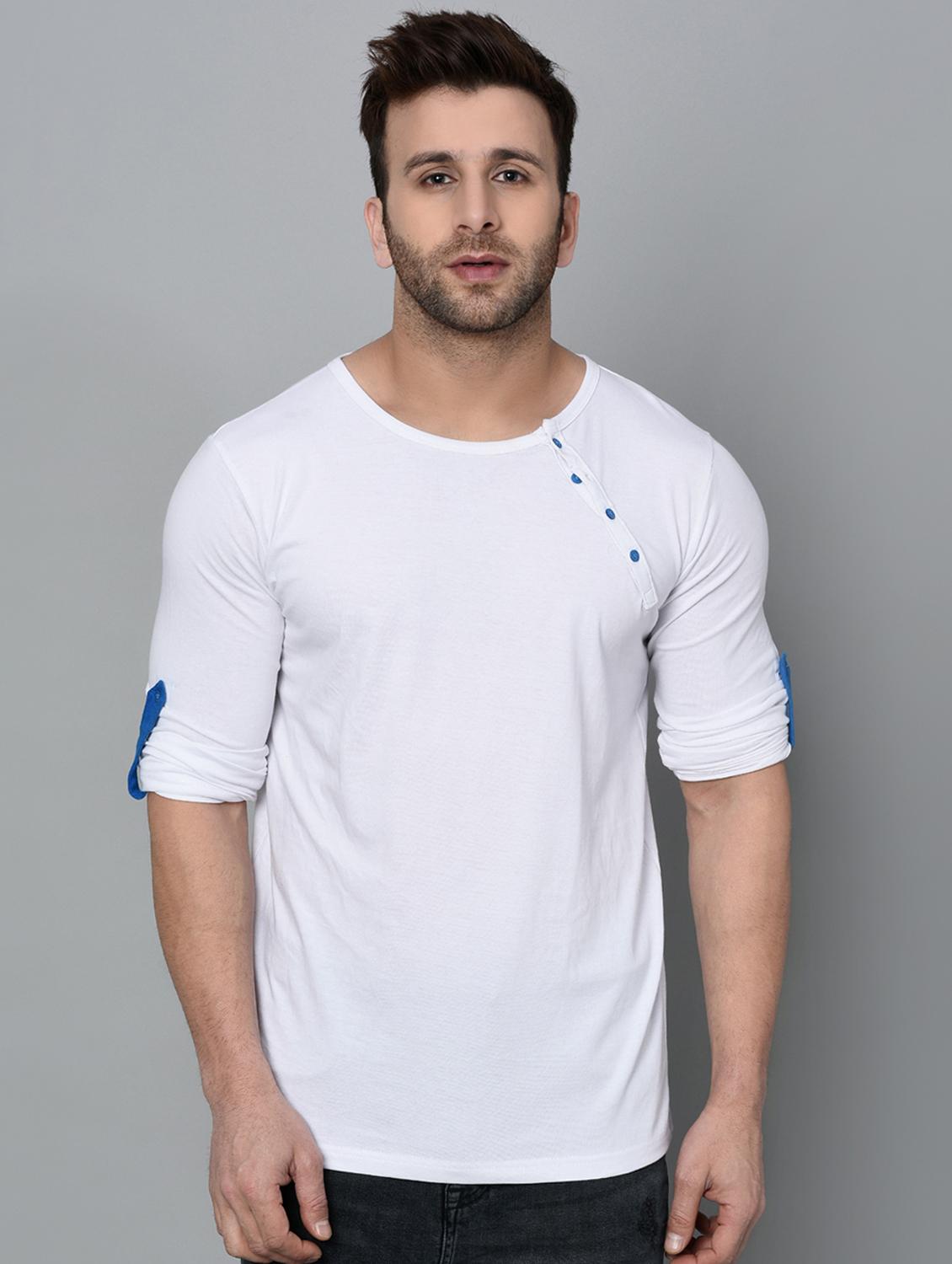 solid white henley neck t-shirt - 15848266 - Zoom Image - 1