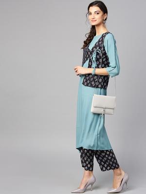 angrakha style kurta with pant set - 15849339 - Standard Image - 2