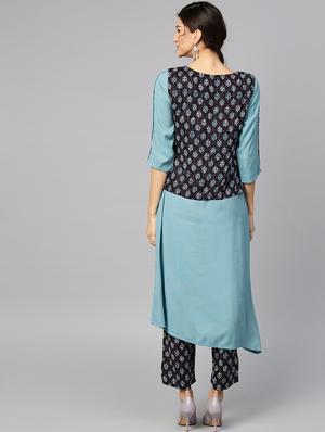 angrakha style kurta with pant set - 15849339 - Standard Image - 3