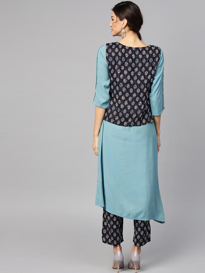 angrakha style kurta with pant set - 15849339 - Zoom Image - 3