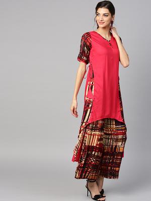 solid kurta with jacket & palazzo set - 15849341 - Standard Image - 2