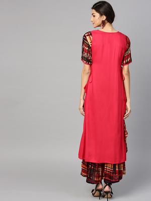 solid kurta with jacket & palazzo set - 15849341 - Standard Image - 3