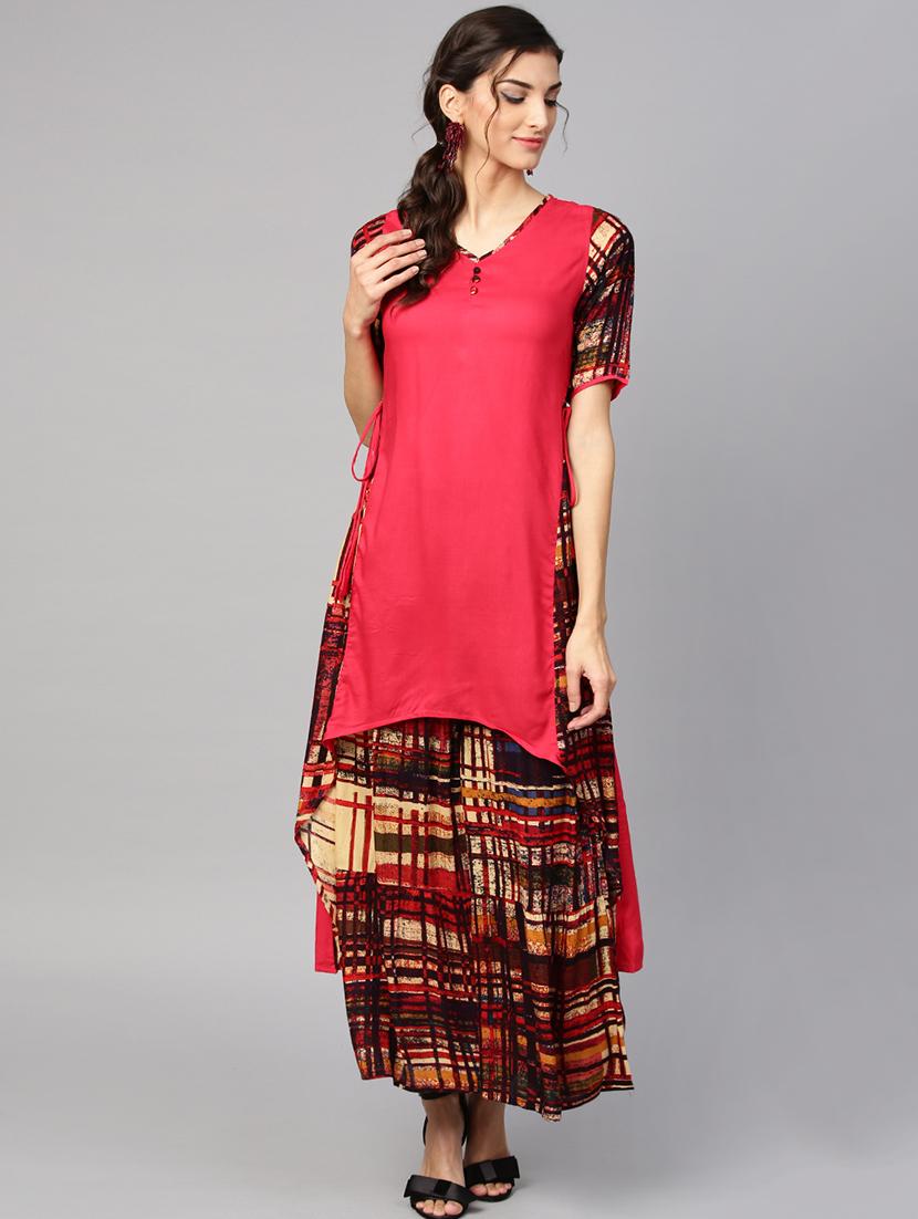 solid kurta with jacket & palazzo set - 15849341 - Zoom Image - 1