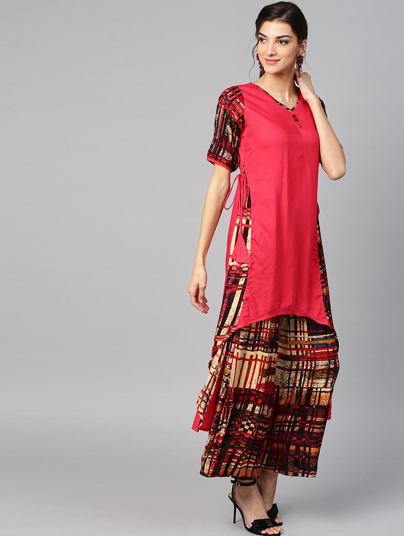 solid kurta with jacket & palazzo set - 15849341 - Zoom Image - 2