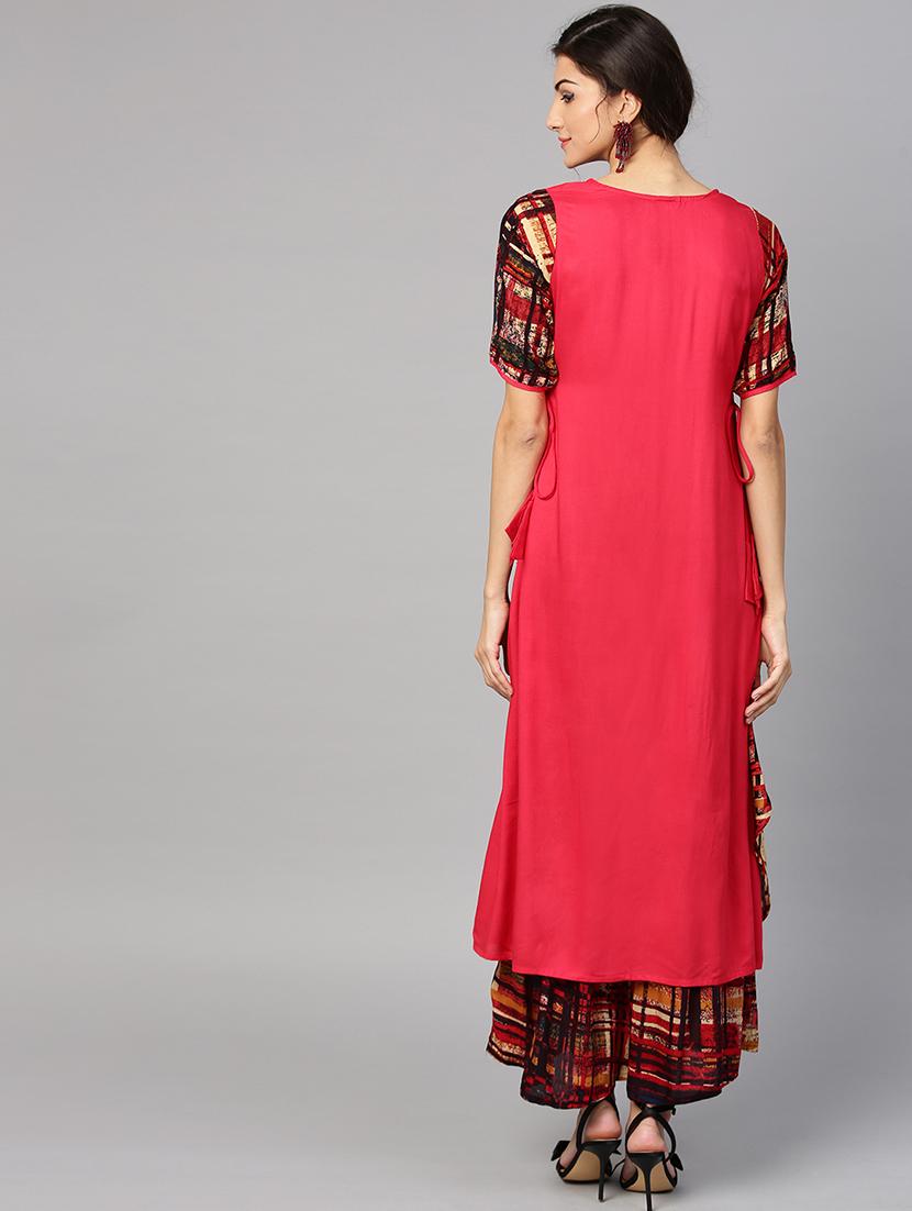 solid kurta with jacket & palazzo set - 15849341 - Zoom Image - 3