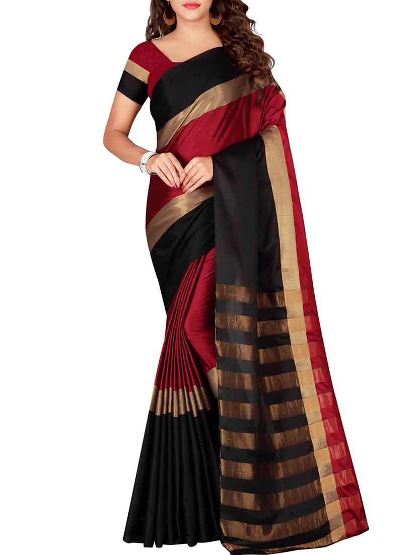contrast border woven saree with blouse - 15849397 - Zoom Image - 1
