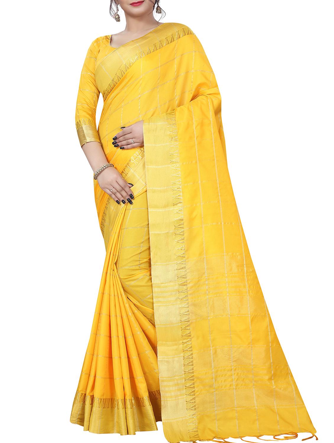 zari checkered mysore silk saree with blouse - 15850340 - Zoom Image - 1