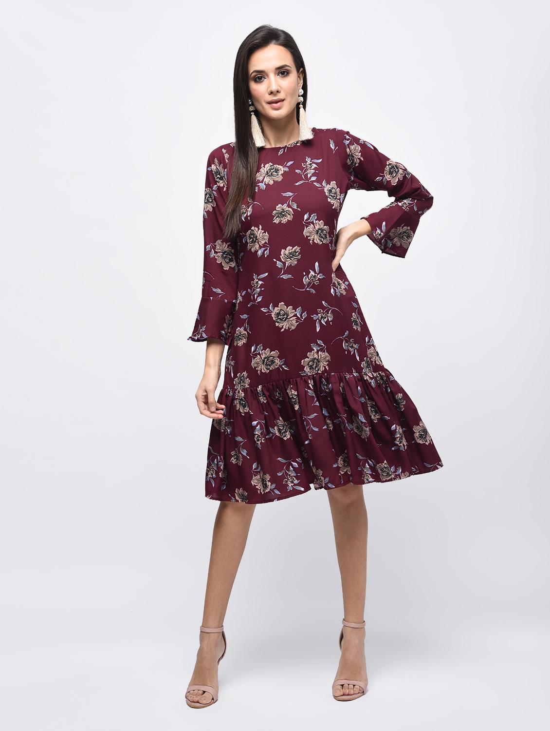 gathered hem floral a-line dress - 15850605 - Zoom Image - 1