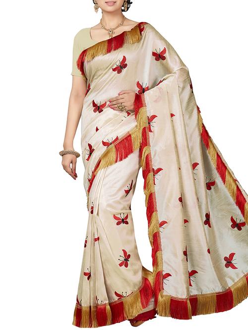 fringe border embroidered saree with blouse - 15851615 - Standard Image - 1