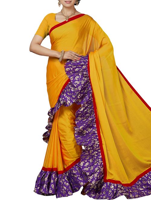 paisley ruffle border mustard saree with blouse - 15851617 - Standard Image - 1