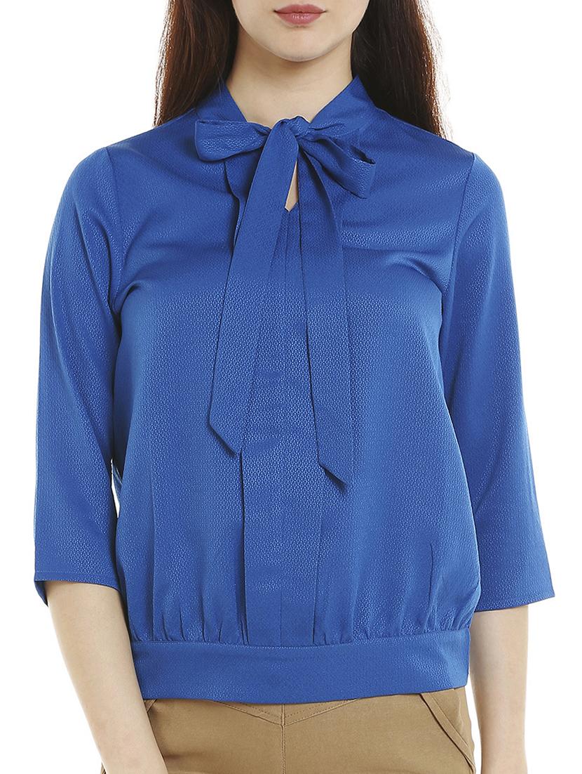 tie knot neck gathered blouson top - 15851646 - Zoom Image - 1