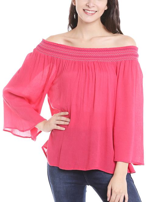 smocked off shoulder boxy top - 15851699 - Standard Image - 1
