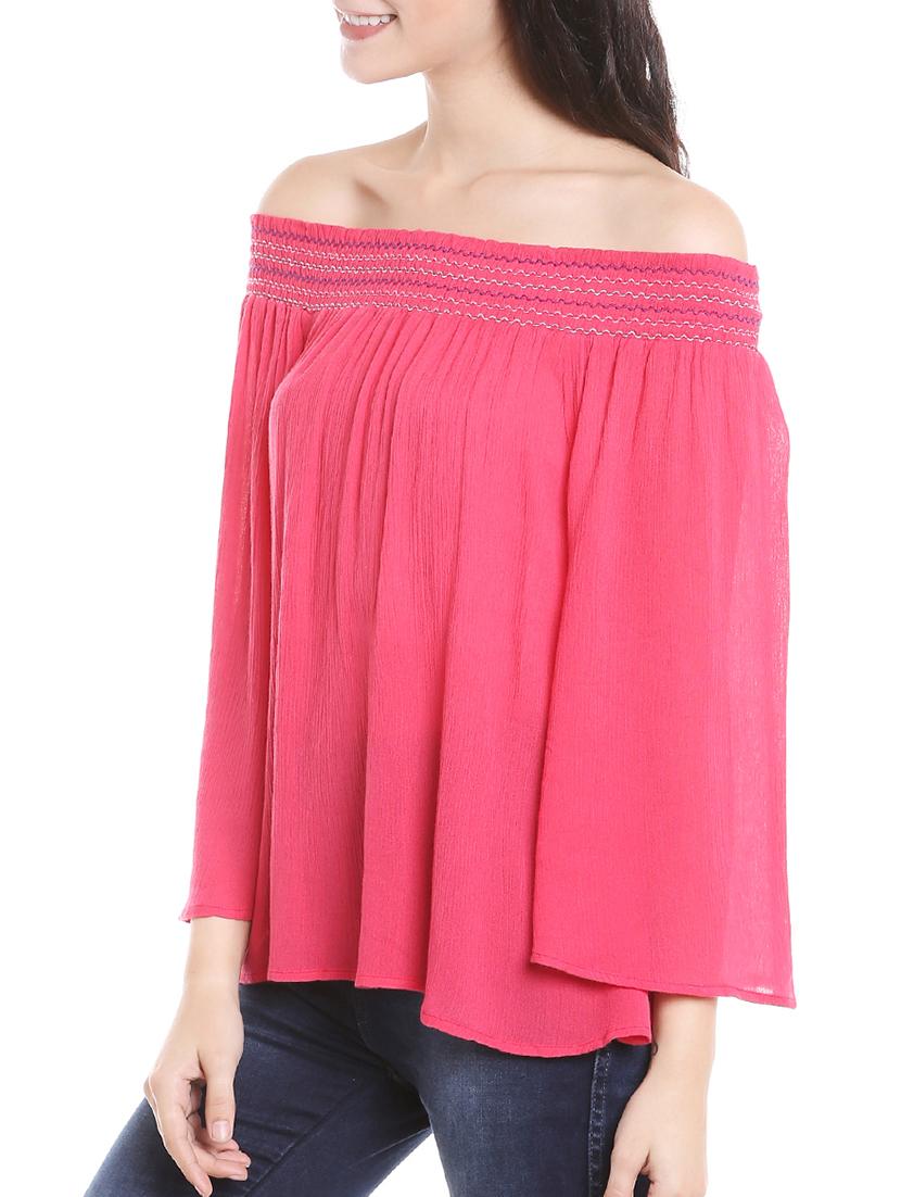 smocked off shoulder boxy top - 15851699 - Zoom Image - 2