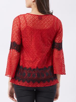 contrast lace bell sleeved top - 15851701 - Standard Image - 3
