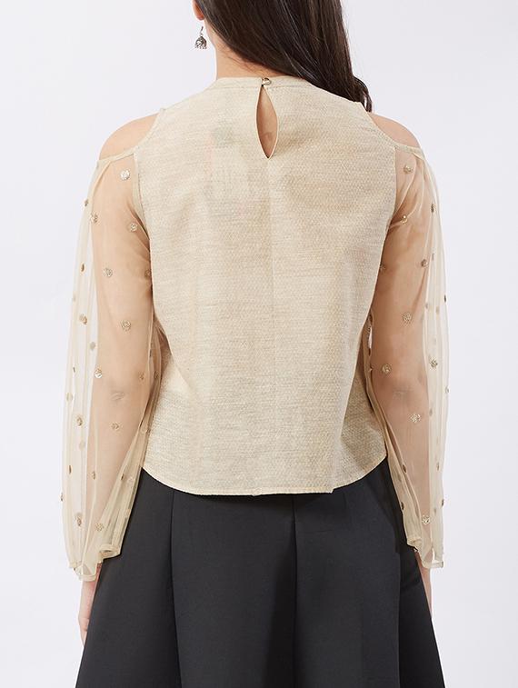 foil print cold shoulder pleated top - 15851703 - Zoom Image - 3