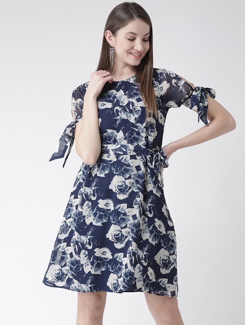 floral side tie up sleeved belted dress - 15852312 - Zoom Image - 1