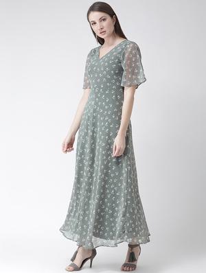 floral slit sleeved maxi dress - 15852313 - Standard Image - 2