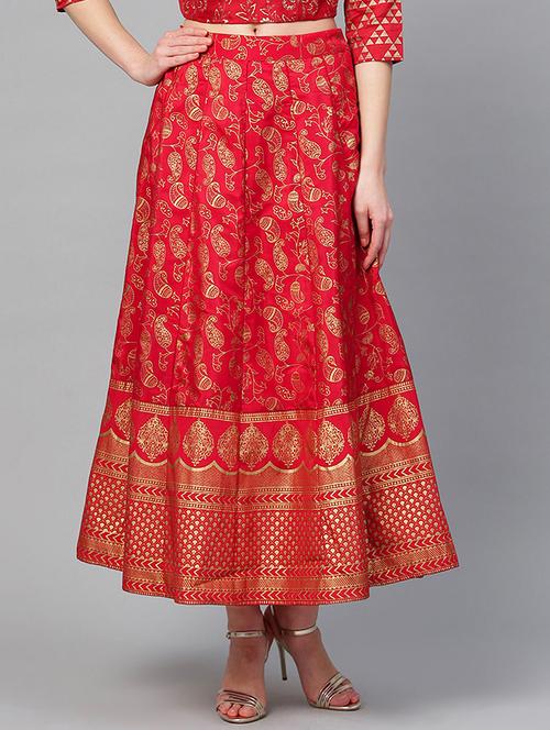 Foil printed silk blend flared skirt - 15852420 - Standard Image - 1