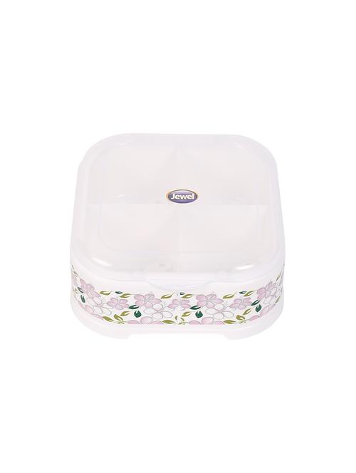 Jewel Dry Fruit Box, Spice Masala Box, Rangoli Box, Compliments Box - 4 Compartments Square Multipurpose Utility Box - White - 15853059 - Standard Image - 1