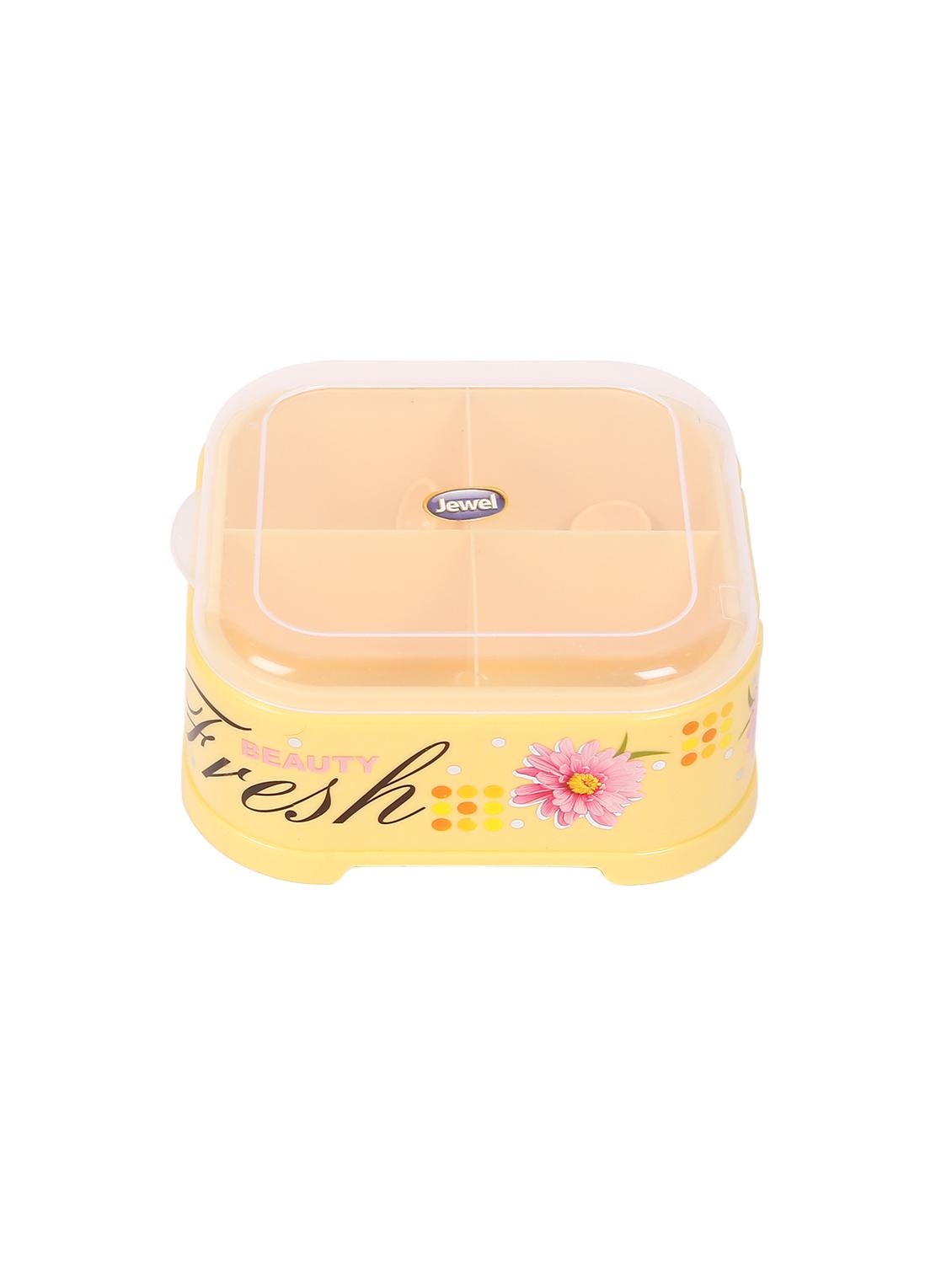 Jewel Dry Fruit Box, Spice Masala Box, Rangoli Box, Compliments Box - 4 Compartments Square Multipurpose Utility Box - Yellow - 15853060 - Zoom Image - 1